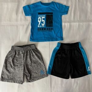 Reebok 3p 24M Matching Set - Blue Short Sleeve Shirt w/ 2p Gray & Black Shorts